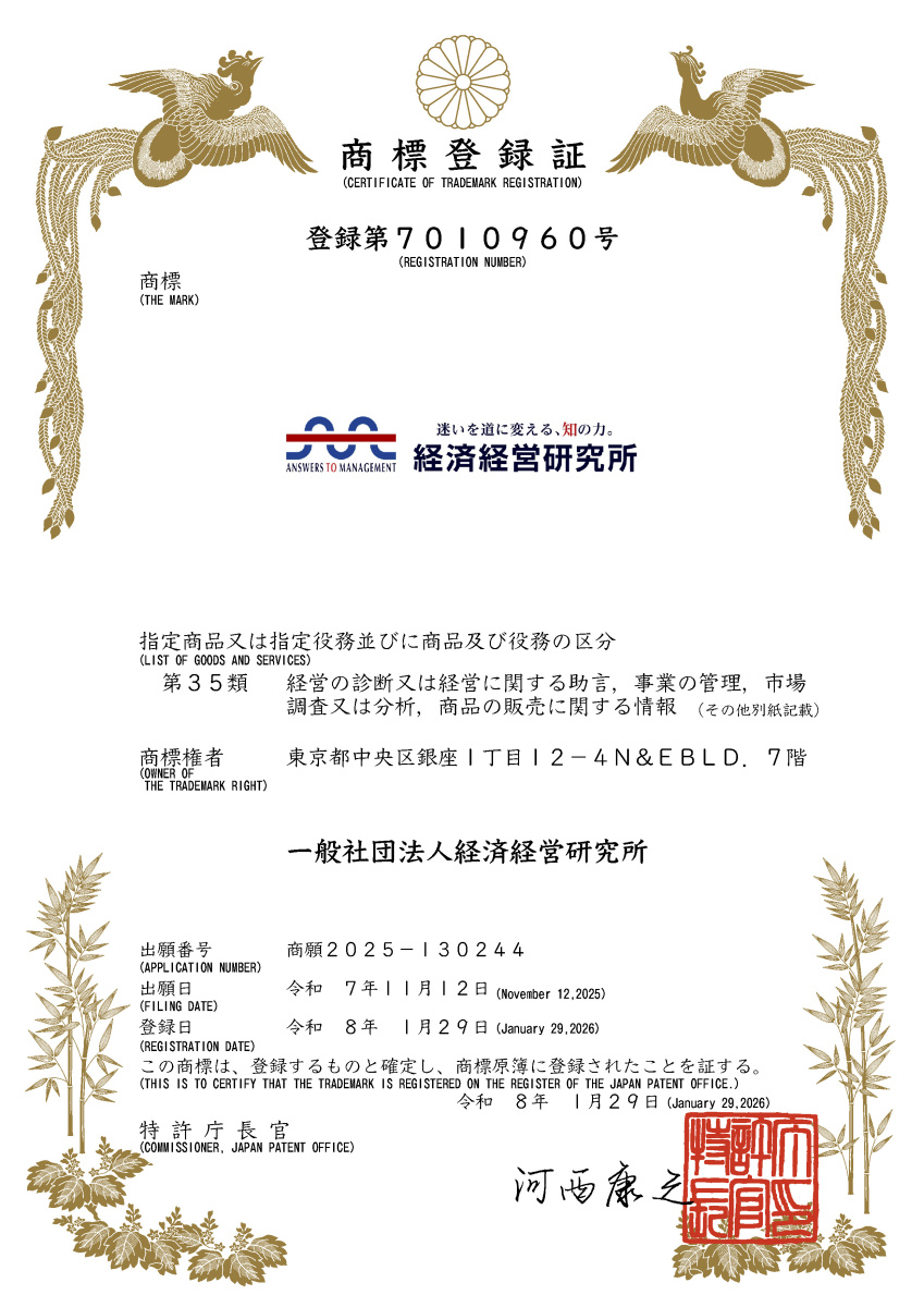 商標登録証の画像：登録第7010960号